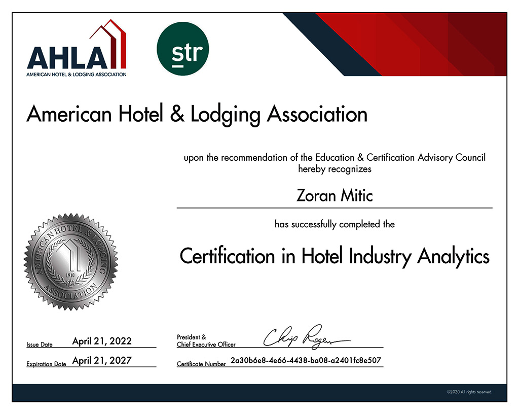 The CHIA Certificate awarded to Zoran Mitic