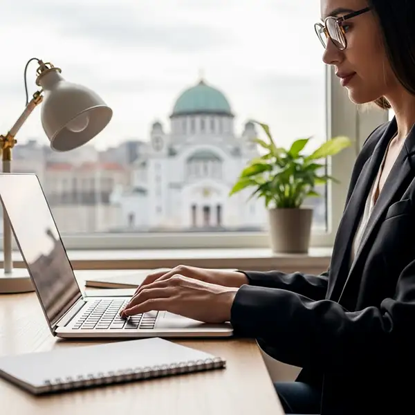 Selfemployment trough company registration A girl typing on a computer